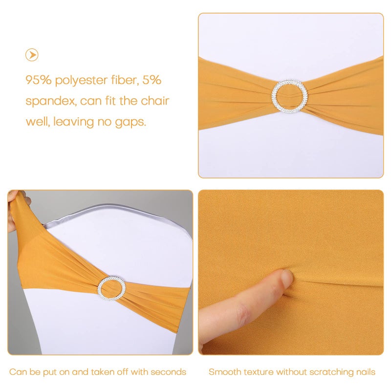 Boshen 100PCS Stretch Chair Sashes Bows Chair Bands with Buckle for Wedding Hotel Banquet Birthday Party Decorations (100, Dark Yellow) - Image 2